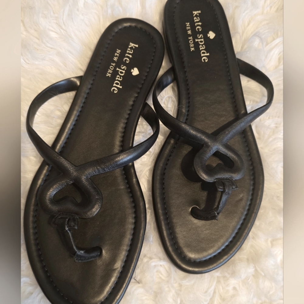 Womens Kate Spade Pamela Black Thong Sandals Sz 7 NWOB